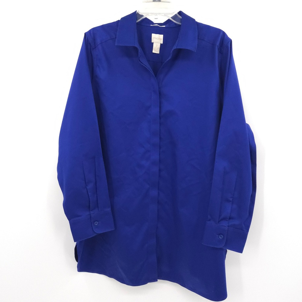 Chico's No-Iron Button Down Shirt Women Size 3 (XL) Long Sleeve Cotton Blouse